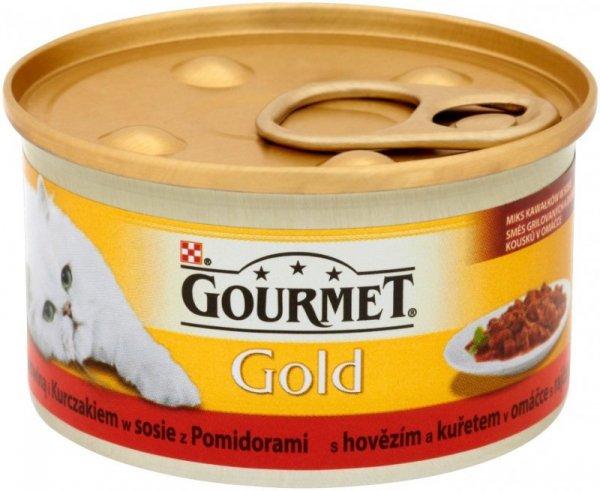 Gourmet Gold Duot z wołowiną, kurczakiem i pomidorami dla kota 85g
