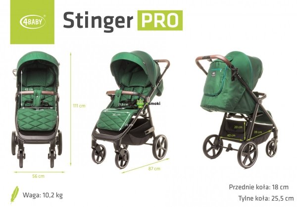 4 BABY Wózek spacerowy STINGER PRO GREEN