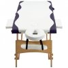 Składany stół do masażu, 2 strefy, drewniany, biało-fioletowy