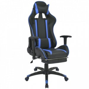 Regulowane krzesło biurowe z podnóżkiem, niebieskie