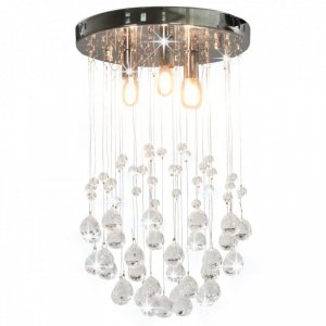 Lampa sufitowa z kryształkami i koralikami, srebrna, 3xG9