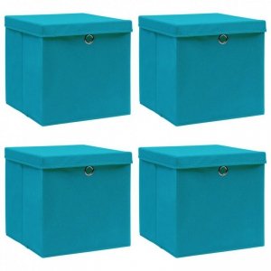 Pudełka z pokrywami, 4 szt., błękitne, 32x32x32 cm, tkanina
