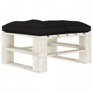 Ogrodowy stołek z palet z czarną poduszką, drewniany