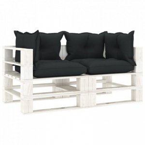 Ogrodowa sofa 2-osobowa z palet, antracytowe poduszki, drewno