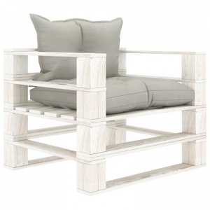 Ogrodowe siedzisko z palet, z poduszkami taupe, drewniane