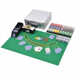 Zestaw do gry w pokera i blackjacka, 600 żetonów laserowych, aluminium