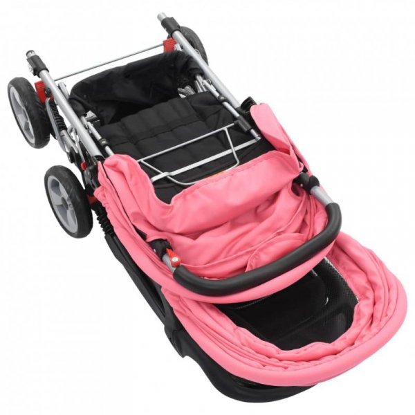 Wózek spacerowy, tandem dla bliźniaków, różowo-czarny, stal