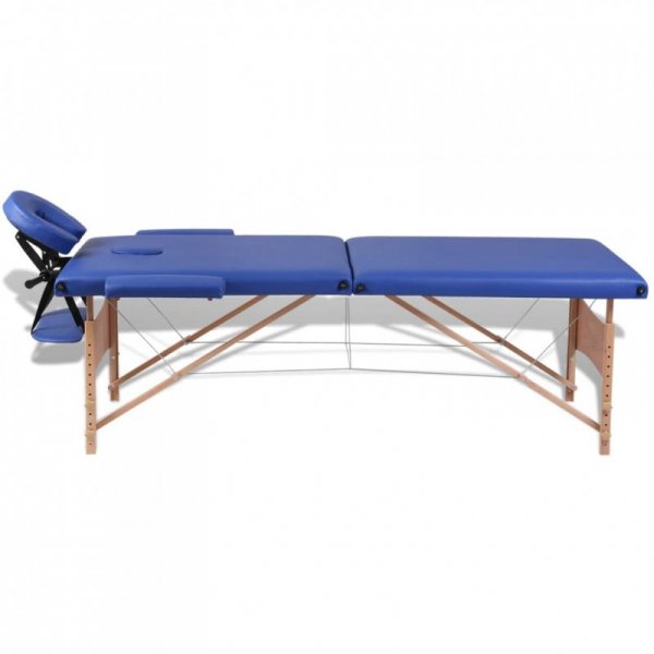 Niebieski składany stół do masażu 2 strefy z drewnianą ramą