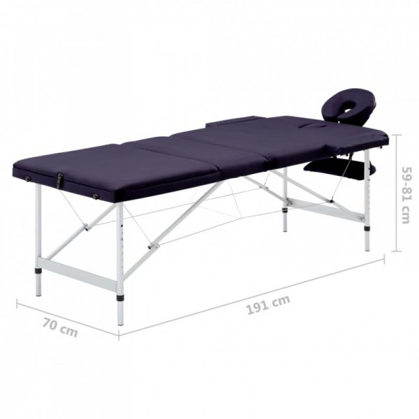 Składany stół do masażu, 3 strefy, aluminiowy, fioletowy