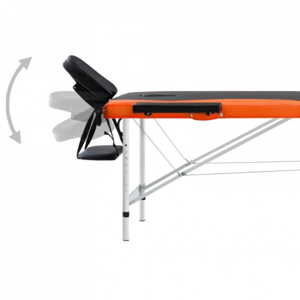 2-strefy, składany stół do masażu, aluminium czarny i pomarańcz