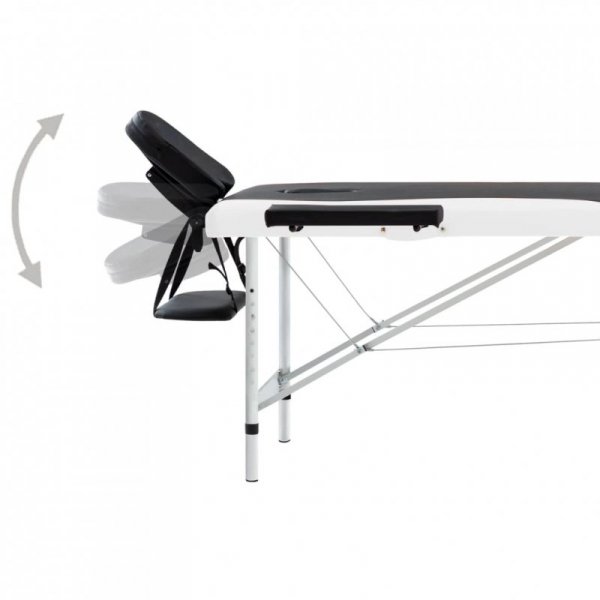 2-strefowy, składany stół do masażu, aluminium, czarno-biały