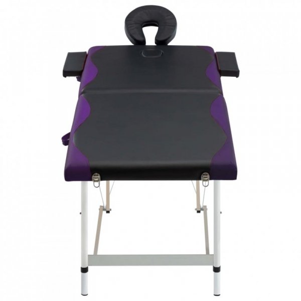 2-strefowy, składany stół do masażu, aluminium, czarno-fioletowy