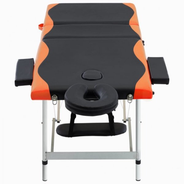 3-strefy, składany stół do masażu, aluminium czarny i pomarańcz