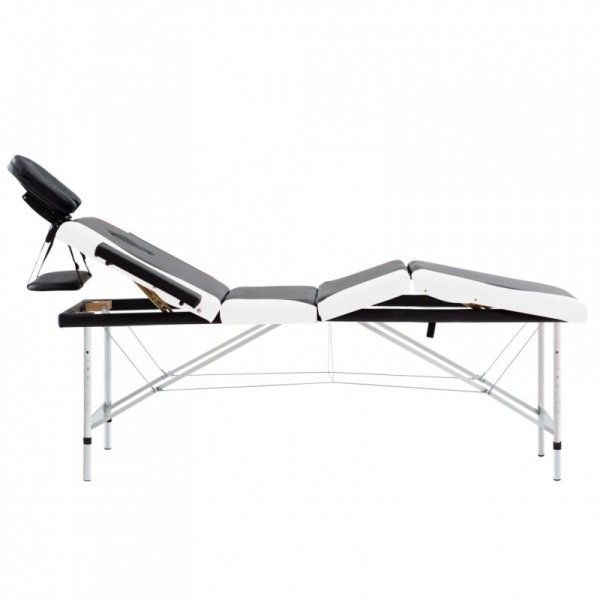 4-strefowy, składany stół do masażu, aluminium, czarno-biały
