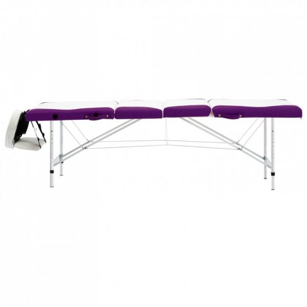 4-strefowy, składany stół do masażu, aluminium, biało-fioletowy