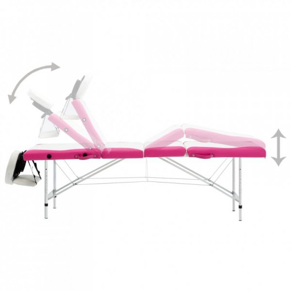 4-strefowy, składany stół do masażu, aluminium, biało-różowy