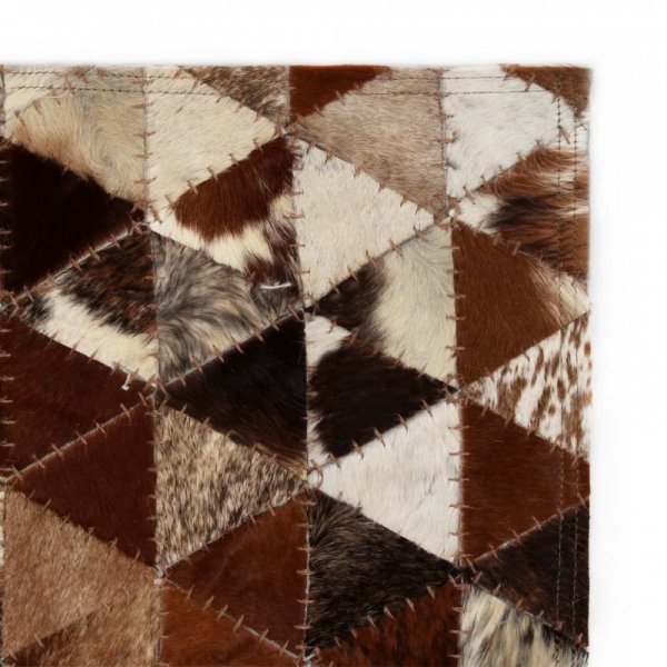 Dywan ze skóry, patchwork w trójkąty, 80x150 cm, brązowo-biały