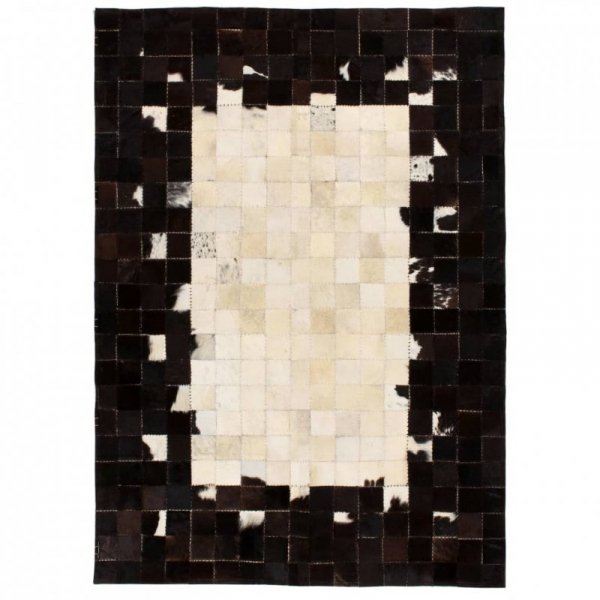 Dywan ze skóry, patchwork w kwadraty, 80x150 cm, czarno-biały