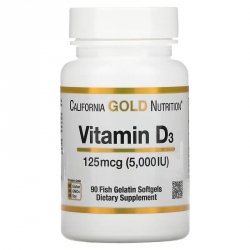 California Gold Nutrition, Vitamin D3, 125 mcg (5,000 IU), 90 kaps.