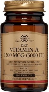 SOLGAR Dry Vitamin A 5000 IU 1500 mcg - Sucha Witamina A(100 tabl.)