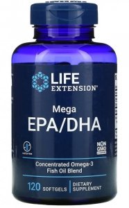 LIFE EXTENSION Mega EPA/DHA Clear Concentrated Omega-3 Fish Oil (120 kaps.) 