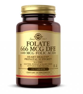 SOLGAR Folate 666 mcg DFE (400 mcg Folic Acid) (250 tabl.)
