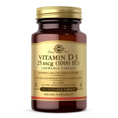 SOLGAR Witamina D3 1000 IU 25 mcg Chewable Tablets (100 tabl.)