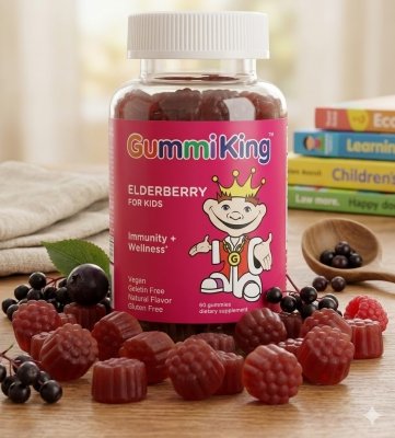 GUMMIKING Elderbery for Kids - Czarny bez, pyszne żelki dla dzieci na odporność (60 żelek)