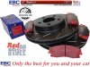Przednie CERAMICZNE klocki RedStuff + NACINANE tarcze hamulcowe 320mm EBC seria USR Dodge Challenger RWD V6