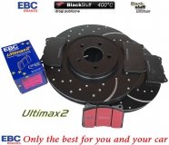 Przednie klocki Ultimax2 + NAWIERCANE NACINANE tarcze hamulcowe 355mm EBC seria GD Ford Mustang 2005-2014