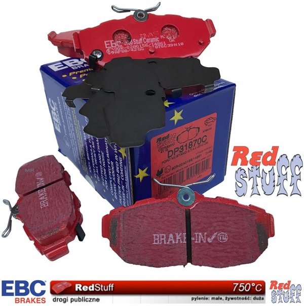 Tylne CERAMICZNE  klocki RedStuff + NAWIERCANE NACINANE tarcze hamulcowe EBC seria GD Ford Mustang 2005-2014