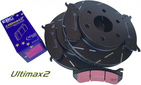 Przednie klocki Ultimax2 + NACINANE tarcze hamulcowe EBC seria USR GMC Yukon -2006