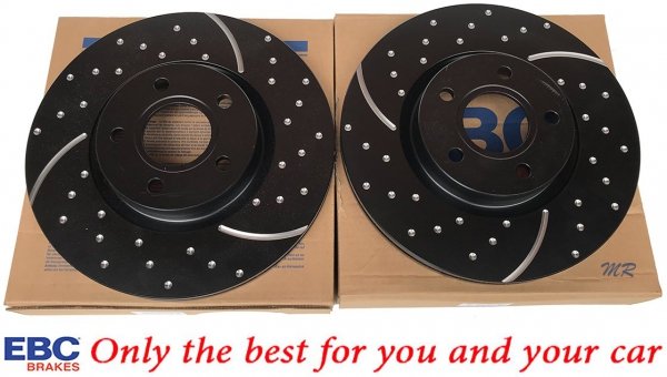 Przednie klocki Ultimax2 + NAWIERCANE NACINANE tarcze hamulcowe 300mm EBC seria GD Ford Escape FWD 2013-2019