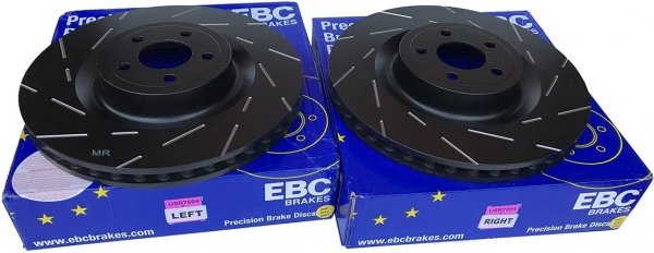 Przednie CERAMICZNE klocki RedStuff + tarcze hamulcowe EBC seria USR Ford Mustang 5,0 V8 2015-