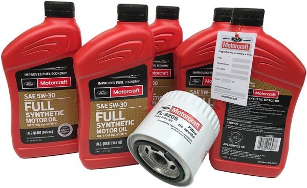 Oryginalny filtr oraz olej silnikowy Motorcraft 5W30 Full Synthetic Ford Mustang 4,0 V6