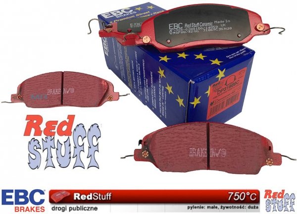 Przednie CERAMICZNE klocki RedStuff + NACINANE tarcze hamulcowe 293mm EBC serii USR Ford Mustang 2005-2010