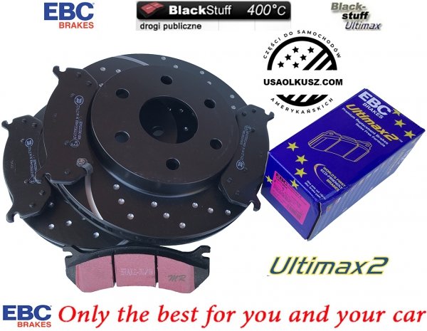 Przednie klocki Ultimax2 + NAWIERCANE NACINANE tarcze hamulcowe EBC seria GD GMC Yukon -2006