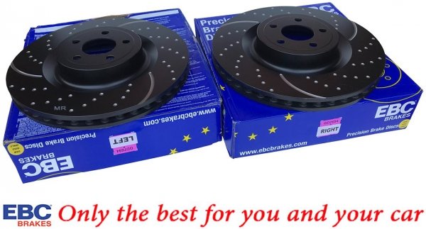 Przednie CERAMICZNE klocki RedStuff + tarcze hamulcowe EBC seria GD Ford Mustang 5,0 V8 2015-