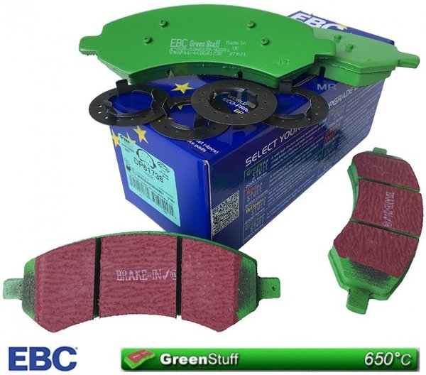 Przednie klocki GreenStuff + NACINANE tarcze hamulcowe EBC seria USR Dodge RAM 1500 2006-