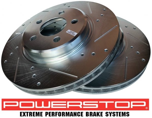 Przednie klocki Z16 + WIERCONE nacinane tarcze hamulcowe POWERSTOP 320mm Dodge Magnum