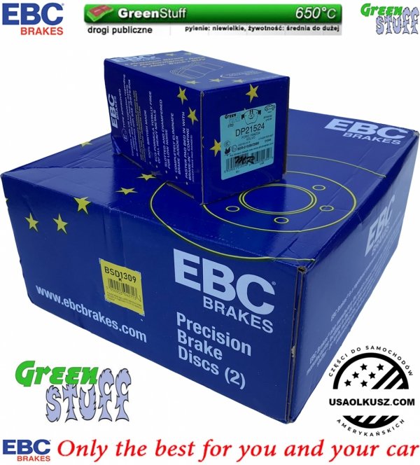Przednie klocki GreenStuff + NACINANE tarcze hamulcowe 300mm EBC seria BSD Ford Escape FWD 2013-2019