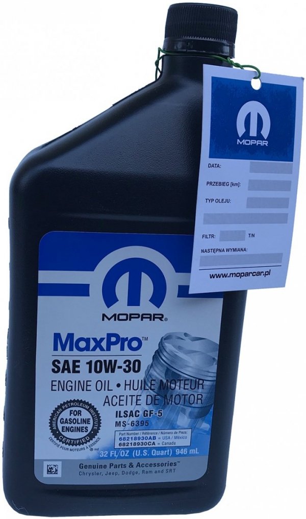 Olej silnikowy MaxPro 10W30 MOPAR GF-5 MS-6395 0,946mL