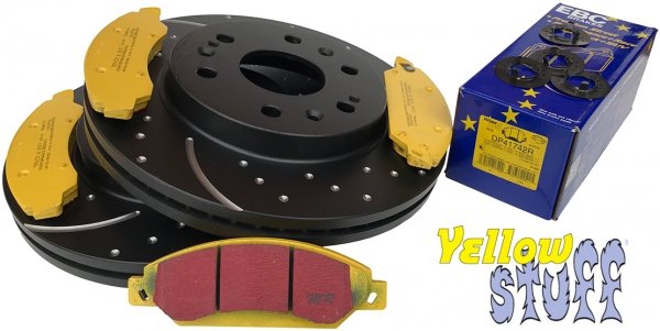Przednie klocki YellowStuff + NAWIERCANE NACINANE tarcze hamulcowe 330mm EBC seria GD GMC Yukon 2007-2008