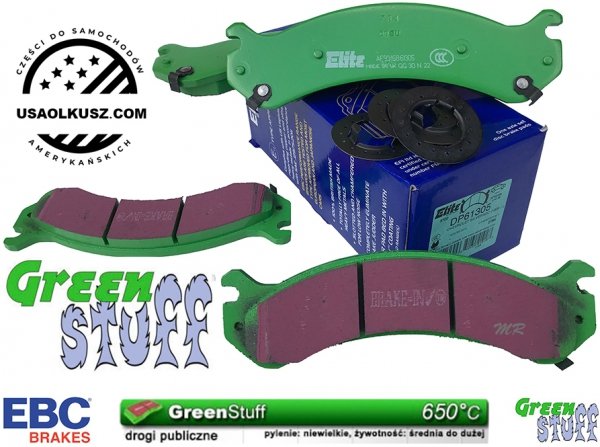 Przednie klocki GreenStuff + NAWIERCANE NACINANE tarcze hamulcowe EBC seria GD Cadillac DeVille 2000-2005