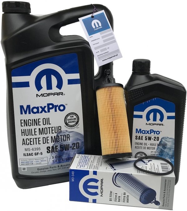 Olej MOPAR MaxPro 5W20 oraz oryginalny filtr Chrysler 300 3,6 V6 2014-