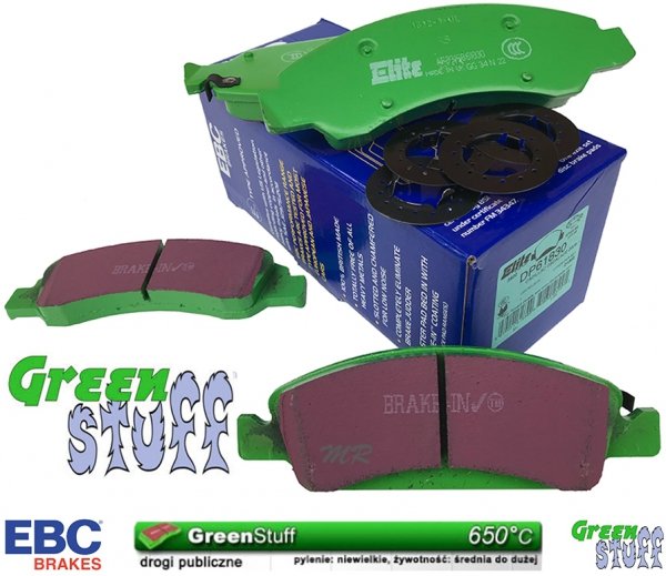 Przednie klocki GreenStuff + NAWIERCANE NACINANE tarcze hamulcowe 330mm EBC seria GD GMC Yukon 2009-