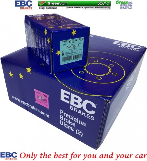 Przednie klocki GreenStuff + NACINANE tarcze hamulcowe 300mm EBC seria USR Ford Escape FWD 2013-2019