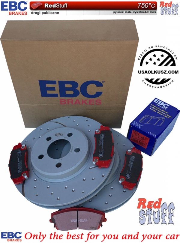 Przednie CERAMICZNE klocki RedStuff + WIERCONE NACINANE tarcze hamulcowe 320mm EBC seria GD Dodge Magnum RWD V6