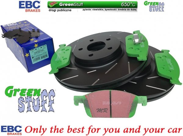 Przednie klocki GreenStuff + NACINANE tarcze hamulcowe 320mm EBC seria USR Ford Escape AWD 2013-