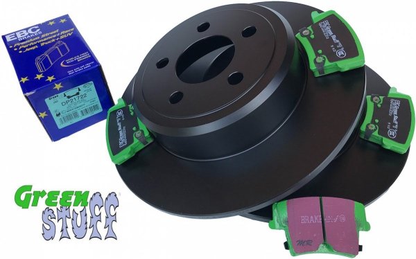 Tylne klocki GreenStuff + NIE WENTYLOWANE tarcze hamulcowe EBC seria PREMIUM Chrysler 300C RWD
